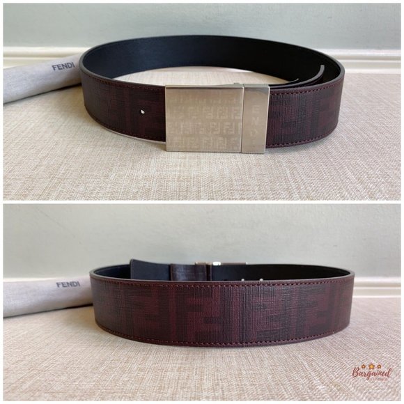 Authentic Fendi Dark Red/Brown Signature FF Reversible Buckle Belt Size 32 - Picture 5 of 12